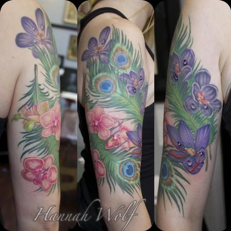 Tattoos - feather and flower sleeve - 116277